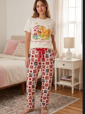 Strawberry Shortcake festival  Pink & White Patterned Fleece Pajama Pants